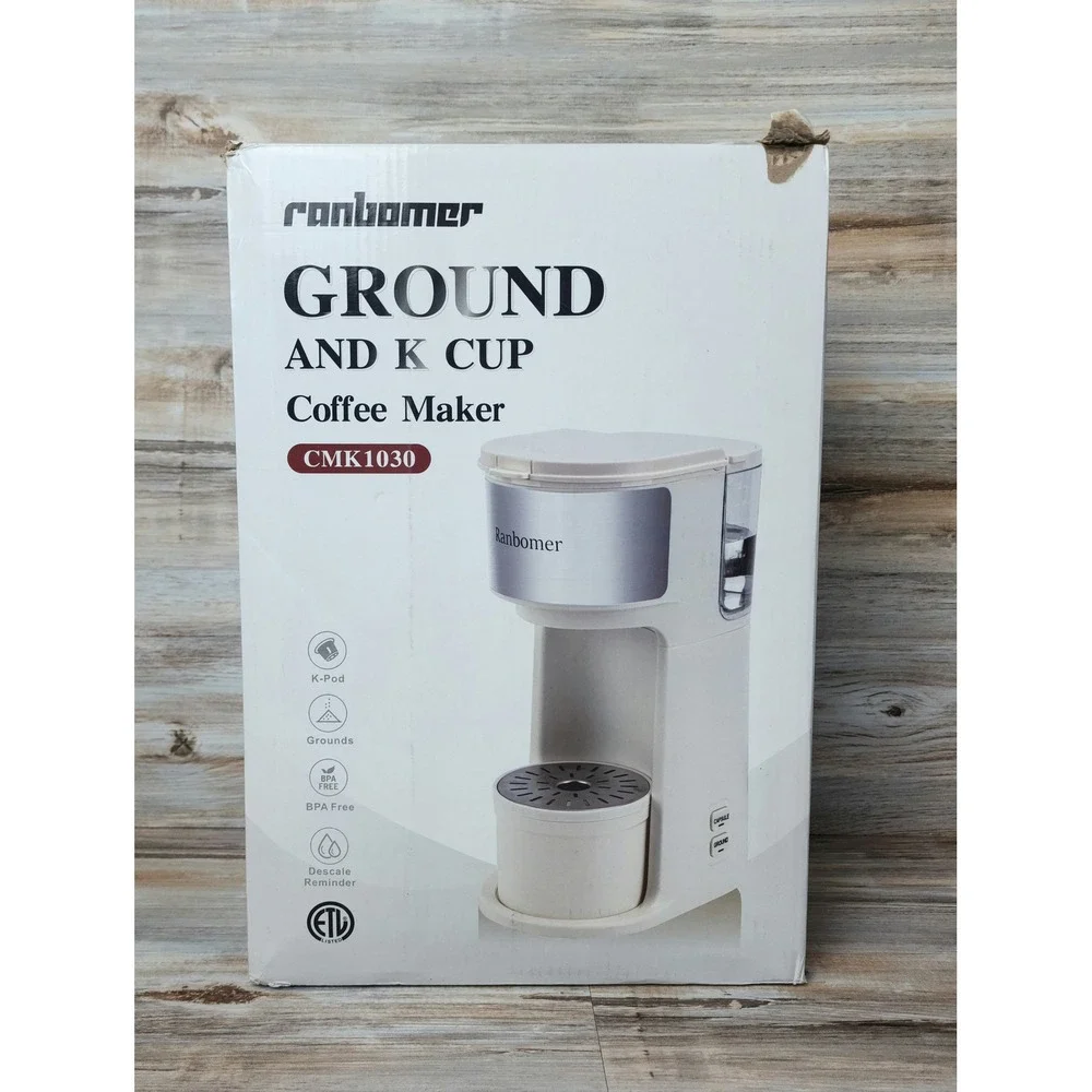 Ranbomer CMK1030 Single Serve Coffee Maker Ground and K Cup Pod White 1000W